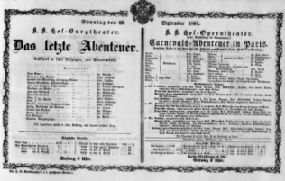 Theaterzettel (Oper und Burgtheater in Wien) 18610922 Seite: 1