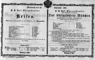 Theaterzettel (Oper und Burgtheater in Wien) 18610925 Seite: 1