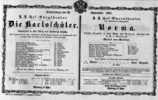 Theaterzettel (Oper und Burgtheater in Wien) 18610926 Seite: 1