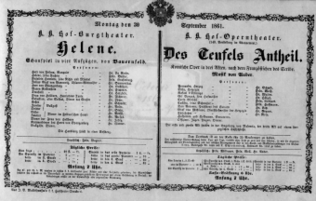 Theaterzettel (Oper und Burgtheater in Wien) 18610930 Seite: 1