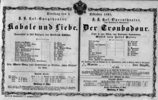 Theaterzettel (Oper und Burgtheater in Wien) 18611001 Seite: 1
