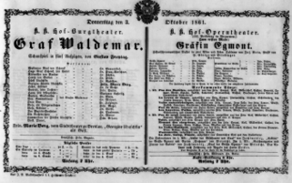 Theaterzettel (Oper und Burgtheater in Wien) 18611003 Seite: 1