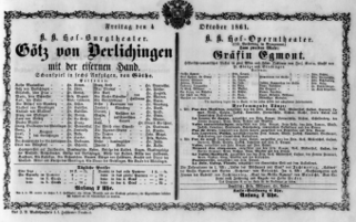 Theaterzettel (Oper und Burgtheater in Wien) 18611004 Seite: 1