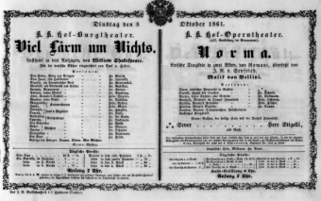 Theaterzettel (Oper und Burgtheater in Wien) 18611008 Seite: 1
