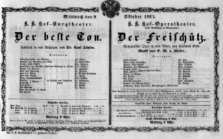 Theaterzettel (Oper und Burgtheater in Wien) 18611009 Seite: 1
