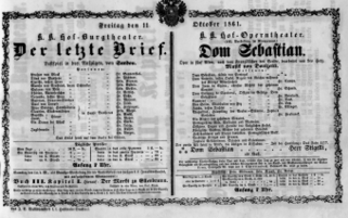 Theaterzettel (Oper und Burgtheater in Wien) 18611011 Seite: 1