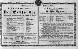 Theaterzettel (Oper und Burgtheater in Wien) 18611013 Seite: 1