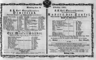 Theaterzettel (Oper und Burgtheater in Wien) 18611014 Seite: 1
