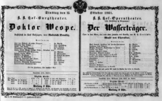Theaterzettel (Oper und Burgtheater in Wien) 18611015 Seite: 1