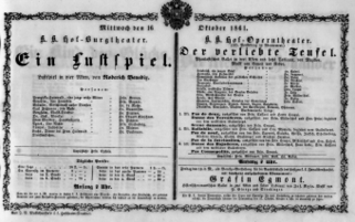 Theaterzettel (Oper und Burgtheater in Wien) 18611016 Seite: 1