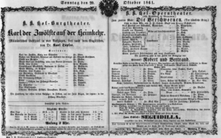 Theaterzettel (Oper und Burgtheater in Wien) 18611020 Seite: 1