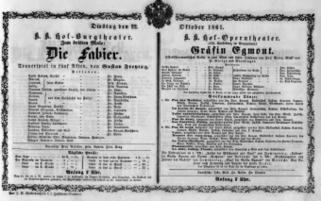 Theaterzettel (Oper und Burgtheater in Wien) 18611022 Seite: 1