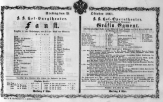Theaterzettel (Oper und Burgtheater in Wien) 18611025 Seite: 1