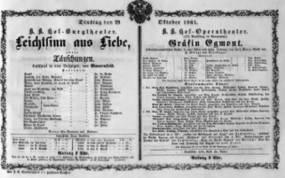 Theaterzettel (Oper und Burgtheater in Wien) 18611029 Seite: 1
