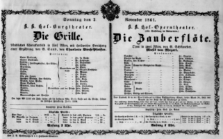Theaterzettel (Oper und Burgtheater in Wien) 18611103 Seite: 1