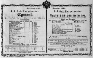 Theaterzettel (Oper und Burgtheater in Wien) 18611106 Seite: 1