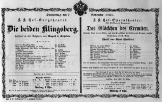 Theaterzettel (Oper und Burgtheater in Wien) 18611107 Seite: 1
