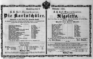 Theaterzettel (Oper und Burgtheater in Wien) 18611109 Seite: 1