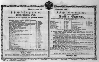 Theaterzettel (Oper und Burgtheater in Wien) 18611111 Seite: 1