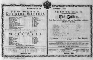 Theaterzettel (Oper und Burgtheater in Wien) 18611113 Seite: 1