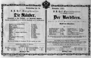 Theaterzettel (Oper und Burgtheater in Wien) 18611114 Seite: 1