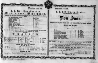 Theaterzettel (Oper und Burgtheater in Wien) 18611118 Seite: 1