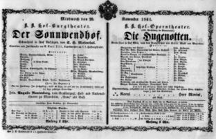 Theaterzettel (Oper und Burgtheater in Wien) 18611120 Seite: 1