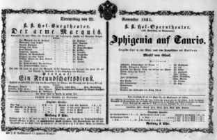 Theaterzettel (Oper und Burgtheater in Wien) 18611121 Seite: 1