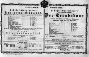Theaterzettel (Oper und Burgtheater in Wien) 18611126 Seite: 1