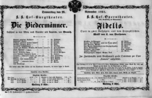 Theaterzettel (Oper und Burgtheater in Wien) 18611128 Seite: 1