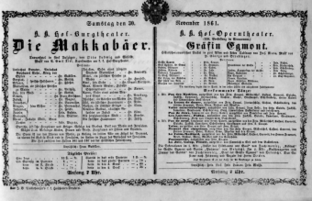Theaterzettel (Oper und Burgtheater in Wien) 18611130 Seite: 1