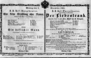 Theaterzettel (Oper und Burgtheater in Wien) 18611202 Seite: 1