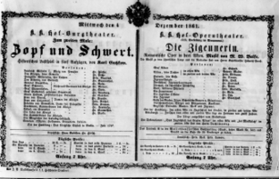 Theaterzettel (Oper und Burgtheater in Wien) 18611204 Seite: 1