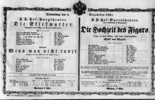 Theaterzettel (Oper und Burgtheater in Wien) 18611205 Seite: 1