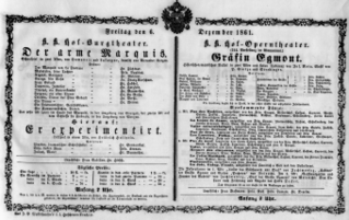 Theaterzettel (Oper und Burgtheater in Wien) 18611206 Seite: 1