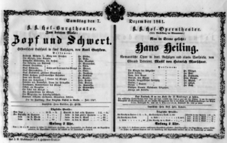 Theaterzettel (Oper und Burgtheater in Wien) 18611207 Seite: 1