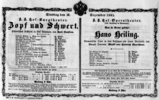 Theaterzettel (Oper und Burgtheater in Wien) 18611210 Seite: 1