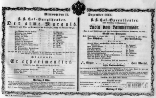 Theaterzettel (Oper und Burgtheater in Wien) 18611211 Seite: 1
