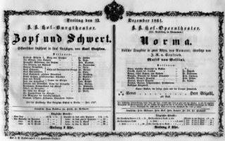 Theaterzettel (Oper und Burgtheater in Wien) 18611213 Seite: 1