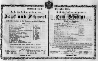 Theaterzettel (Oper und Burgtheater in Wien) 18611218 Seite: 1