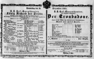 Theaterzettel (Oper und Burgtheater in Wien) 18611219 Seite: 1