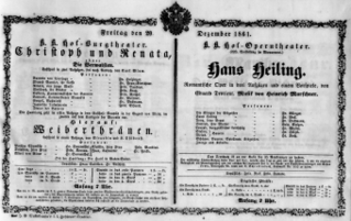 Theaterzettel (Oper und Burgtheater in Wien) 18611220 Seite: 1