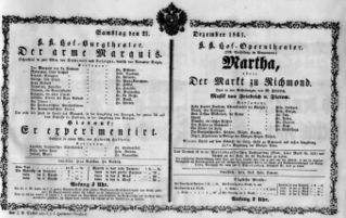 Theaterzettel (Oper und Burgtheater in Wien) 18611221 Seite: 1