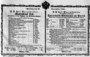 Theaterzettel (Oper und Burgtheater in Wien) 18611227 Seite: 1