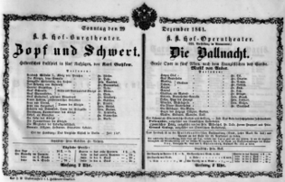 Theaterzettel (Oper und Burgtheater in Wien) 18611229 Seite: 1