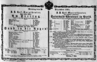 Theaterzettel (Oper und Burgtheater in Wien) 18611230 Seite: 1