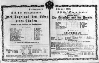 Theaterzettel (Oper und Burgtheater in Wien) 18620103 Seite: 1