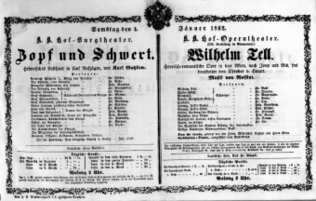 Theaterzettel (Oper und Burgtheater in Wien) 18620104 Seite: 1