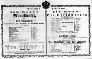 Theaterzettel (Oper und Burgtheater in Wien) 18620106 Seite: 1