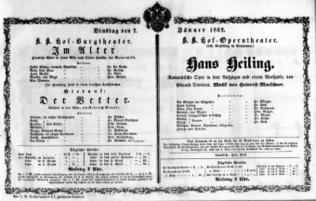 Theaterzettel (Oper und Burgtheater in Wien) 18620107 Seite: 1